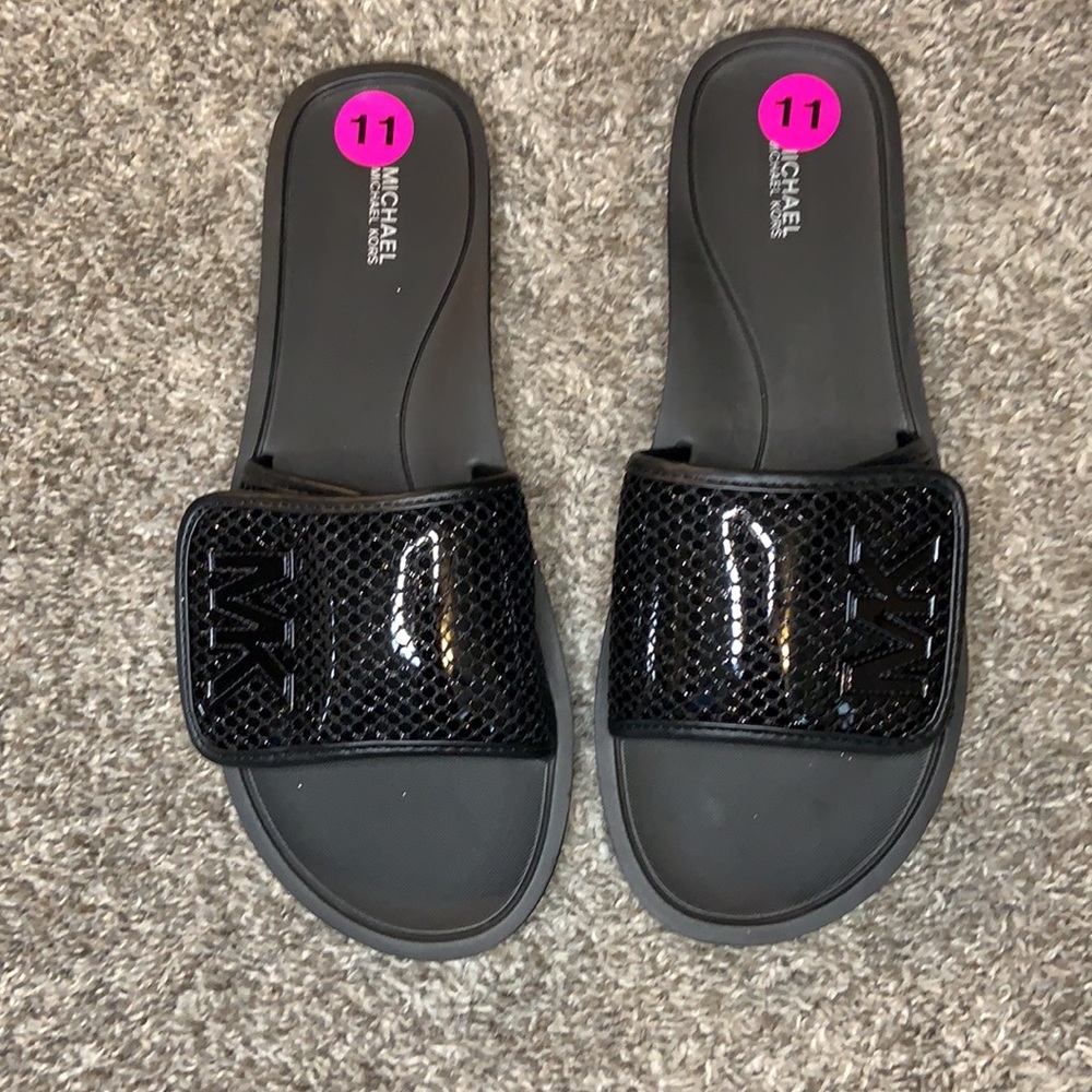 Michael Kors the MK Glitter Slides Black - Picture 3 of 10